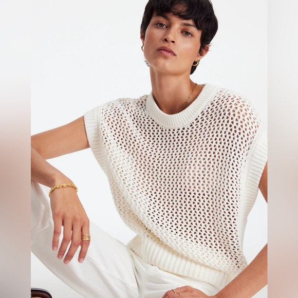 Madewell Sweaters - Madewell Bright Ivory Open-Knit Short-Sleeve Sweater Vest